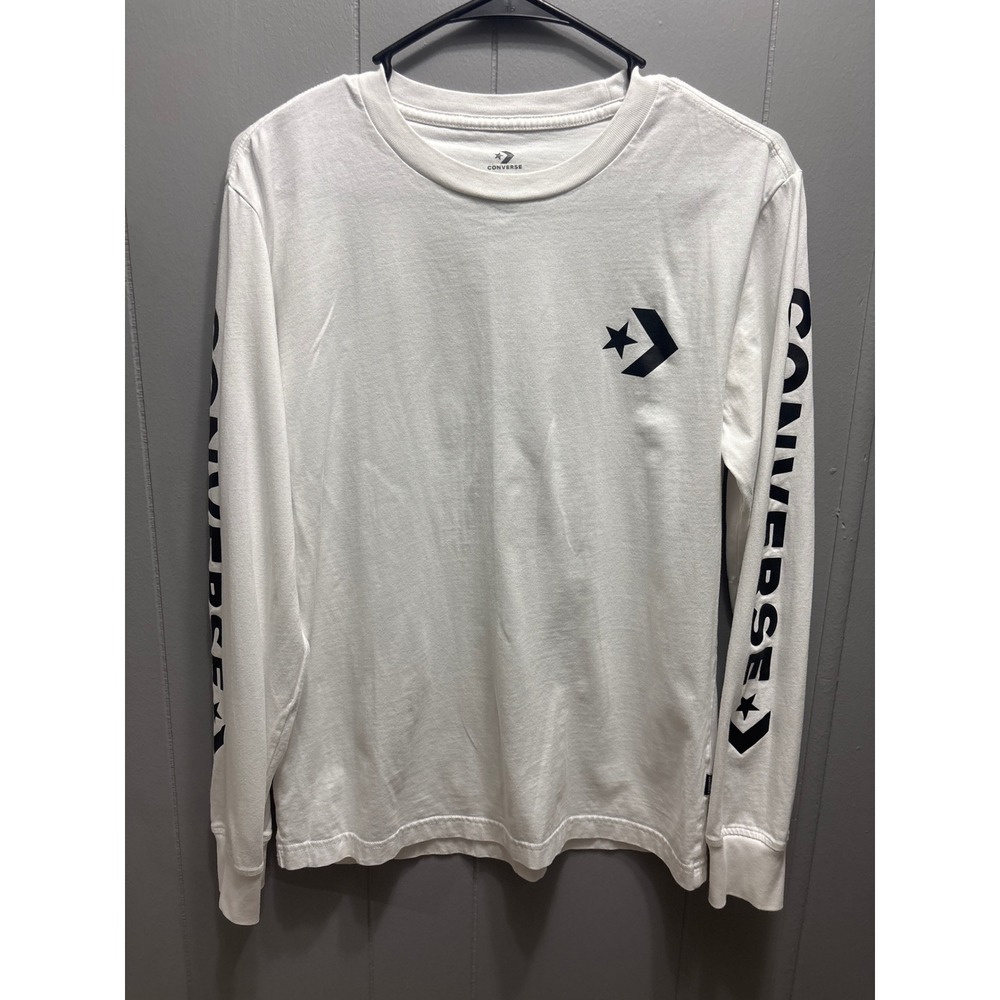 Converse Mens Long Sleeve Graphic T-Shirt White Star Chevron Logo Small
